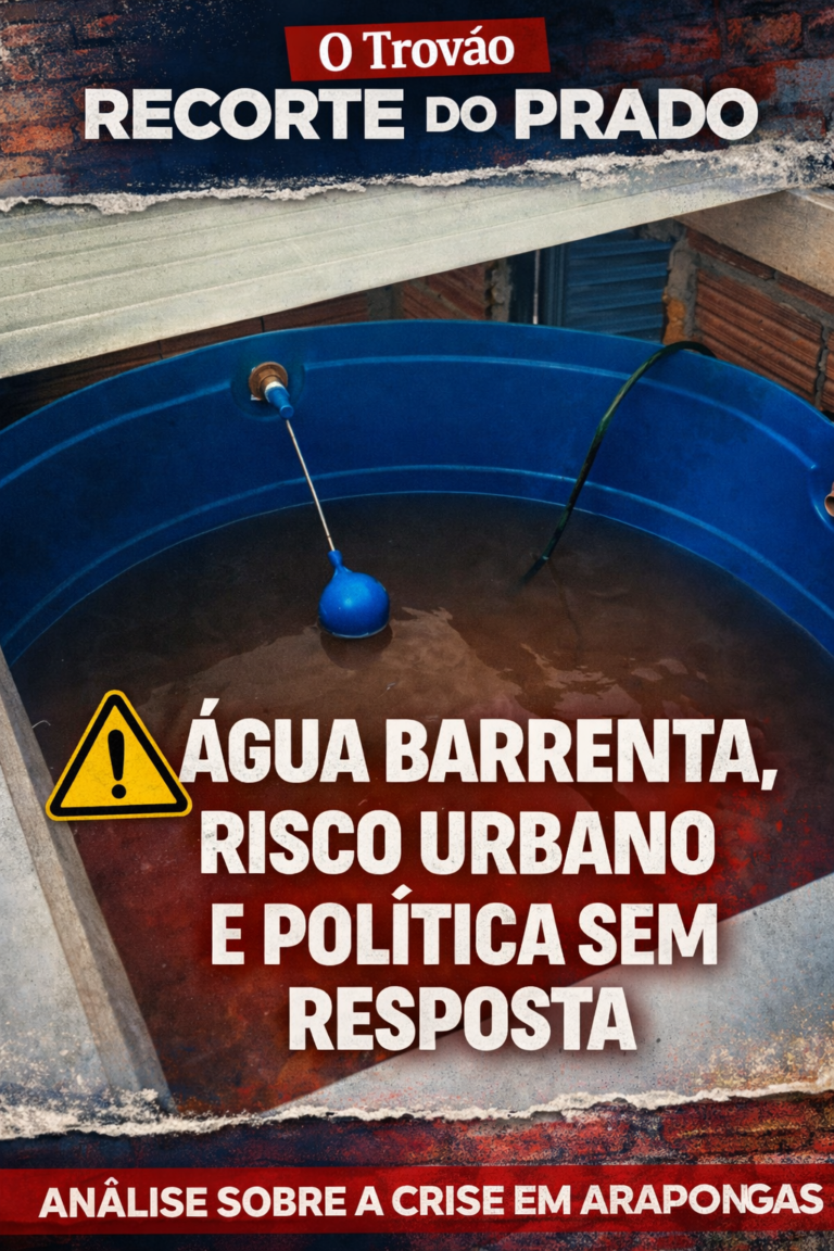 Caixa d’água com água barrenta em Arapongas evidenciando falha no abastecimento e crise urbana