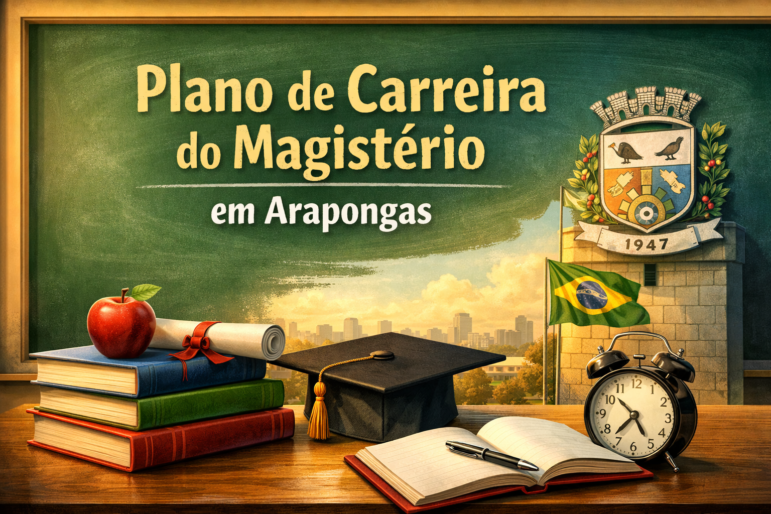 Plano de carreira do magistério em Arapongas ilustrando educação e valorização docente