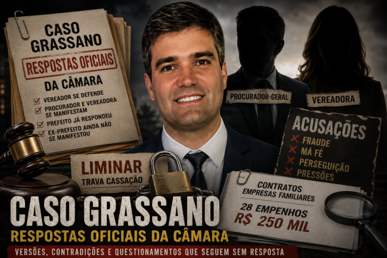 Caso Grassano respostas oficiais câmara traz o que dizem Marcus Vinícius e Simone Almeida diante das acusações de Paulo Grassano.