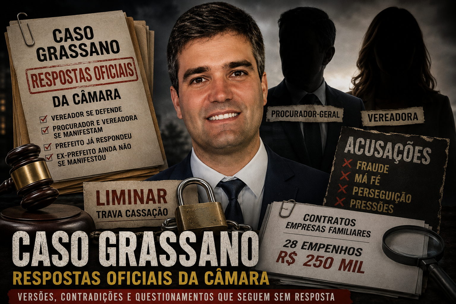 Caso Grassano respostas oficiais câmara traz o que dizem Marcus Vinícius e Simone Almeida diante das acusações de Paulo Grassano.