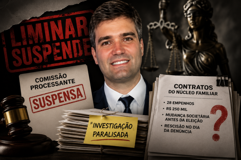 Arte jornalística sobre a liminar que suspendeu a Comissão Processante envolvendo o vereador Paulo Grassano em Arapongas.